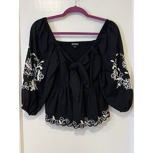 Embroidered Black Babydoll Blouse Whimsigoth Fairygoth Coquette Dark Romantic Sm